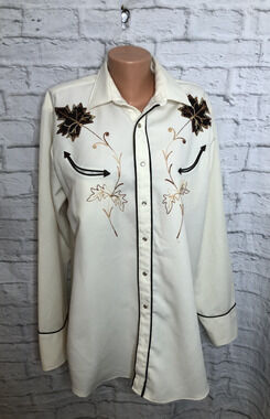 Miller Vtg 70s Western Maple Leaves Pearl Snap Shirt Mens Sz Large USA Made
